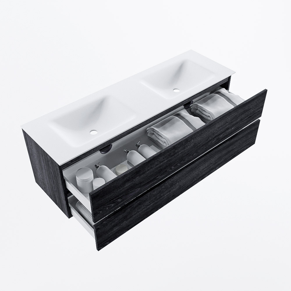 MONDIAZ VICA 150cm mueble de baño Antracite 2 cajones. Lavabo CLOUD Doble 2 orificios, color Talc. 7 MONDIAZ VICA 150cm mueble de baño Antracite 2 cajones. Lavabo CLOUD Doble 2 orificios, color Talc. - Imagen 7