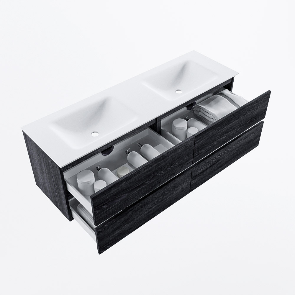 MONDIAZ VICA 150cm mueble de baño Antracite 4 cajones. Lavabo CLOUD Doble sin orificio, color Talc. 7 MONDIAZ VICA 150cm mueble de baño Antracite 4 cajones. Lavabo CLOUD Doble sin orificio, color Talc. - Imagen 7