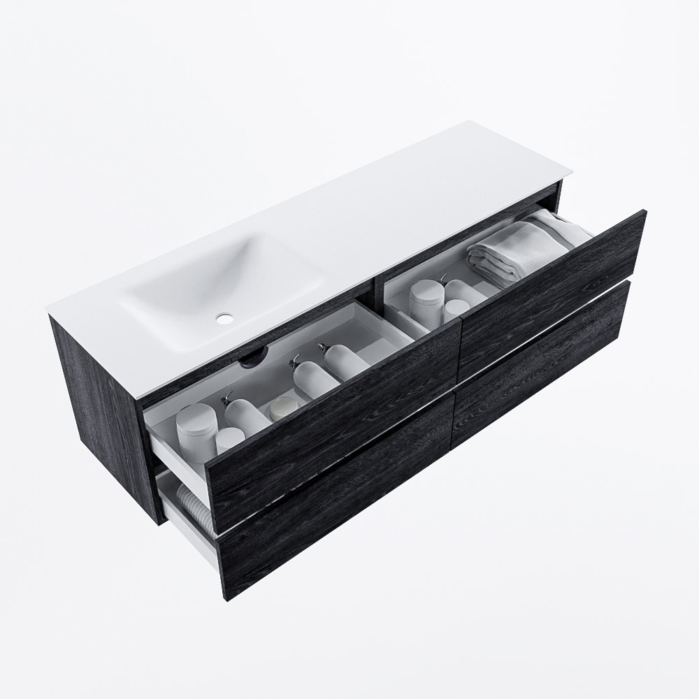 MONDIAZ VICA 160cm mueble de baño Antracite 4 cajones. Lavabo CLOUD Izquierda sin orificio, color Talc. 7 MONDIAZ VICA 160cm mueble de baño Antracite 4 cajones. Lavabo CLOUD Izquierda sin orificio, color Talc. - Imagen 7
