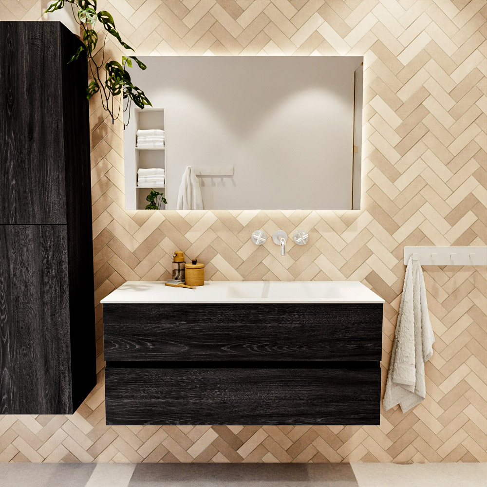 MONDIAZ VICA 110cm mueble de baño Antracite 2 cajones. Lavabo CLOUD Derecho sin orificio, color Talc. 2 color Talc.