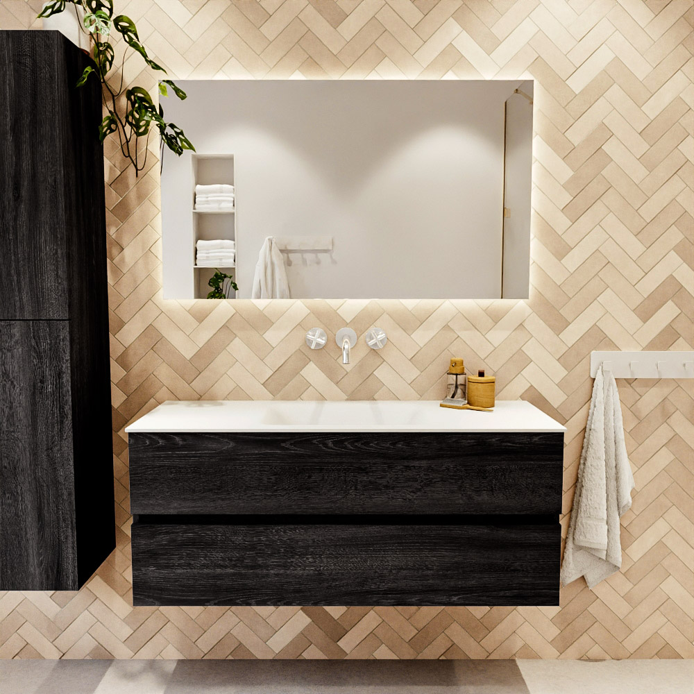 MONDIAZ VICA 120cm mueble de baño Antracite 2 cajones. Lavabo CLOUD Centro sin orificio, color Talc. 2 color Talc.