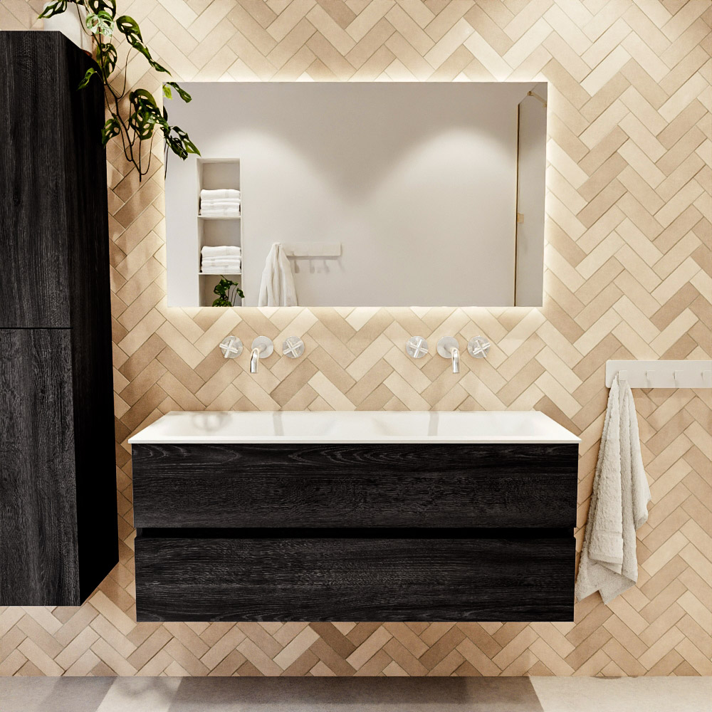 MONDIAZ VICA 120cm mueble de baño Antracite 2 cajones. Lavabo CLOUD Doble sin orificio, color Talc. 2 color Talc.