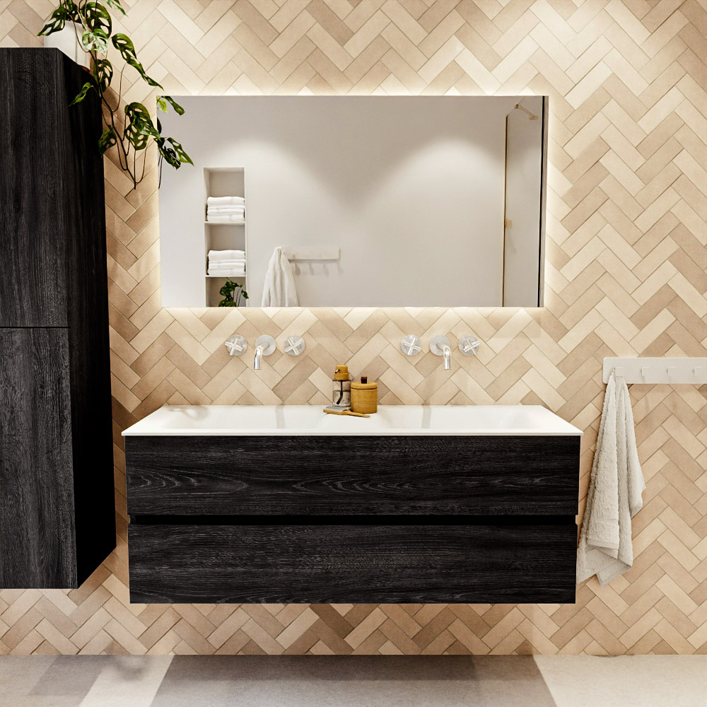 MONDIAZ VICA 130cm mueble de baño Antracite 2 cajones. Lavabo CLOUD Doble sin orificio, color Talc. 2 color Talc.