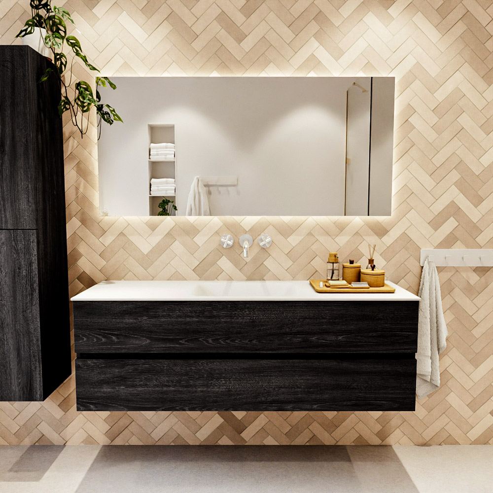 MONDIAZ VICA 150cm mueble de baño Antracite 2 cajones. Lavabo CLOUD Centro sin orificio, color Talc. 2 color Talc.