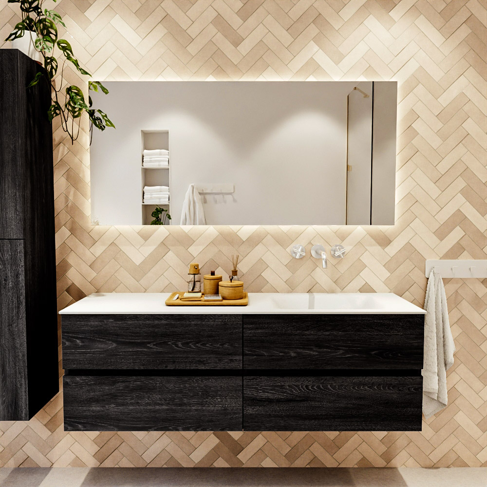 MONDIAZ VICA 150cm mueble de baño Antracite 4 cajones. Lavabo CLOUD Derecho sin orificio, color Talc. 2 color Talc.