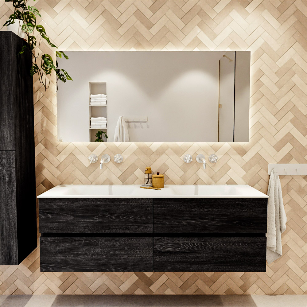 MONDIAZ VICA 150cm mueble de baño Antracite 4 cajones. Lavabo CLOUD Doble sin orificio, color Talc. 2 color Talc.