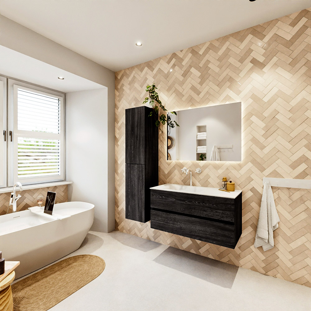 MONDIAZ VICA 100cm mueble de baño Antracite 2 cajones. Lavabo CLOUD Izquierda 1 orificio, color Talc. 4 MONDIAZ VICA 100cm mueble de baño Antracite 2 cajones. Lavabo CLOUD Izquierda 1 orificio, color Talc. - Imagen 4