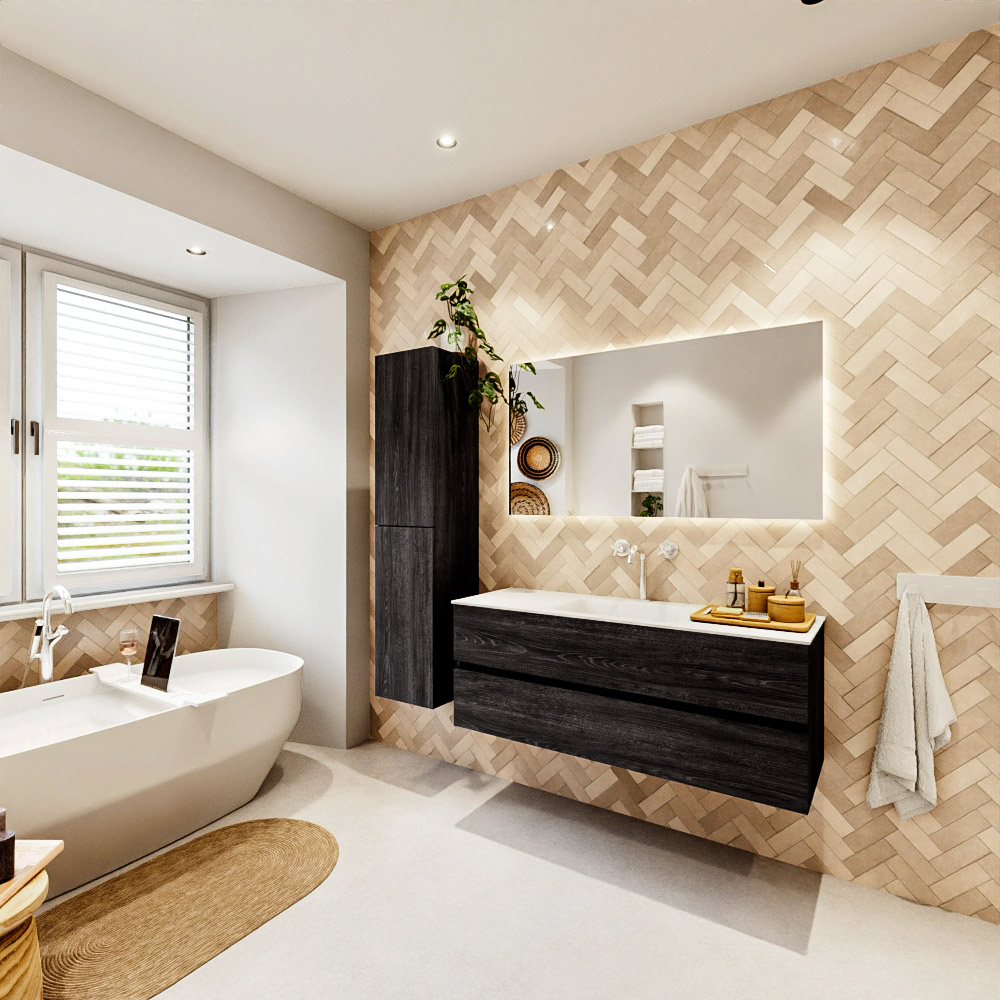 MONDIAZ VICA 130cm mueble de baño Antracite 2 cajones. Lavabo CLOUD Centro 1 orificio, color Talc. 4 MONDIAZ VICA 130cm mueble de baño Antracite 2 cajones. Lavabo CLOUD Centro 1 orificio, color Talc. - Imagen 4