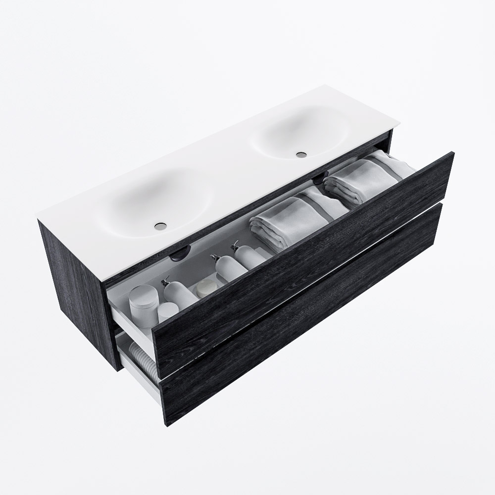 MONDIAZ VICA 150cm mueble de baño Antracite 2 cajones. Lavabo MOON Doble sin orificio, color Talc. 7 MONDIAZ VICA 150cm mueble de baño Antracite 2 cajones. Lavabo MOON Doble sin orificio, color Talc. - Imagen 7