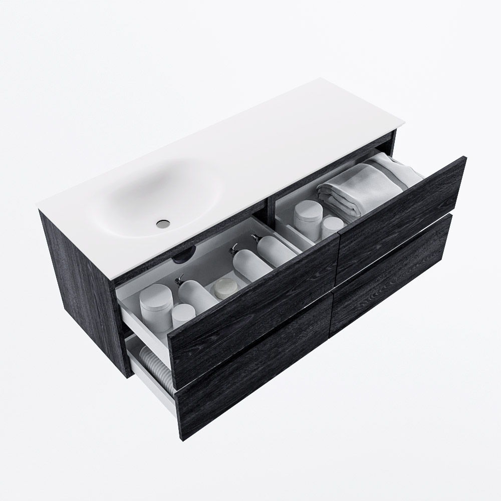 MONDIAZ VICA 130cm mueble de baño Antracite 4 cajones. Lavabo MOON Izquierda 1 orificio, color Talc. 7 MONDIAZ VICA 130cm mueble de baño Antracite 4 cajones. Lavabo MOON Izquierda 1 orificio, color Talc. - Imagen 7