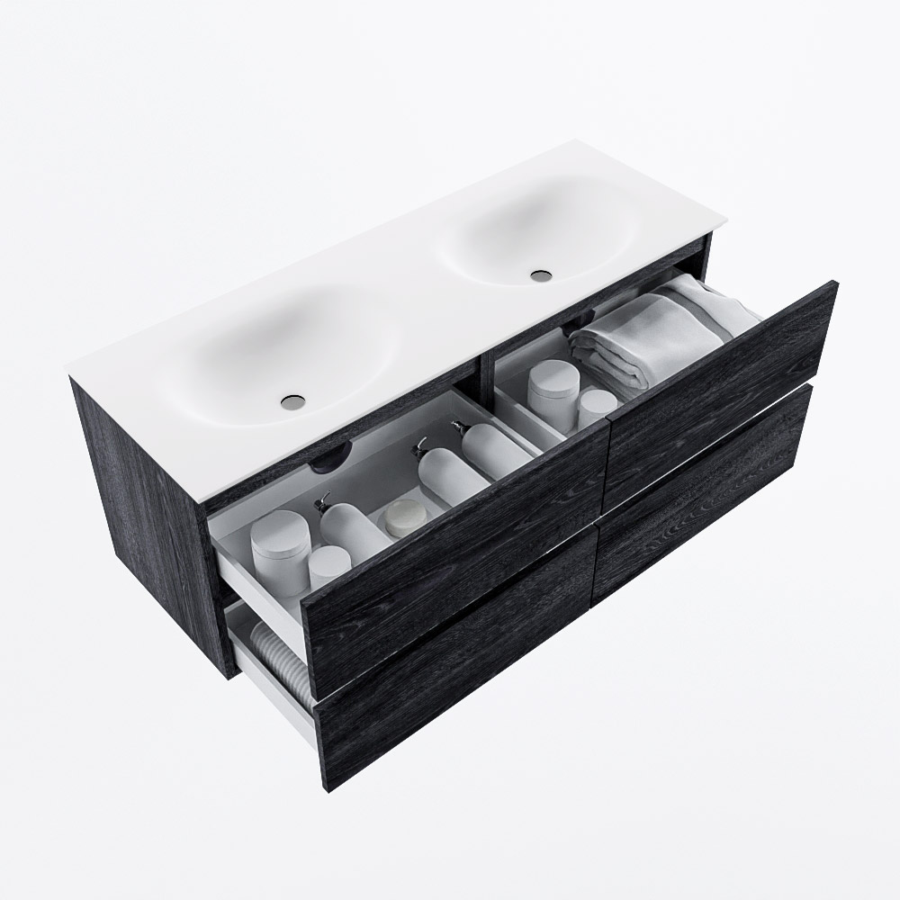MONDIAZ VICA 130cm mueble de baño Antracite 4 cajones. Lavabo MOON Doble 2 orificios, color Talc. 7 MONDIAZ VICA 130cm mueble de baño Antracite 4 cajones. Lavabo MOON Doble 2 orificios, color Talc. - Imagen 7