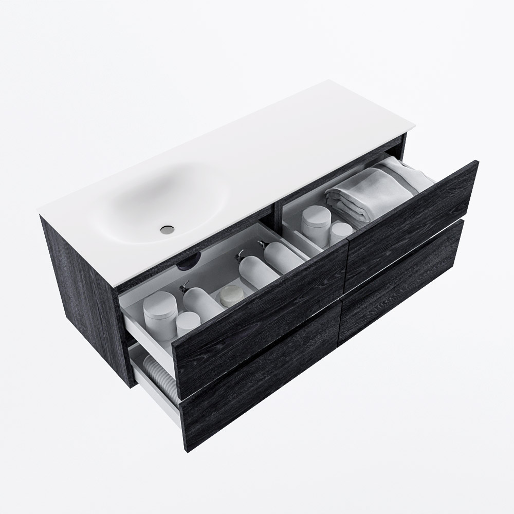 MONDIAZ VICA 130cm mueble de baño Antracite 4 cajones. Lavabo MOON Izquierda sin orificio, color Talc. 7 MONDIAZ VICA 130cm mueble de baño Antracite 4 cajones. Lavabo MOON Izquierda sin orificio, color Talc. - Imagen 7