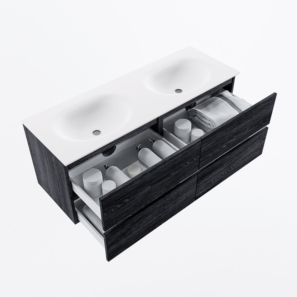 MONDIAZ VICA 130cm mueble de baño Antracite 4 cajones. Lavabo MOON Doble sin orificio, color Talc. 7 MONDIAZ VICA 130cm mueble de baño Antracite 4 cajones. Lavabo MOON Doble sin orificio, color Talc. - Imagen 7