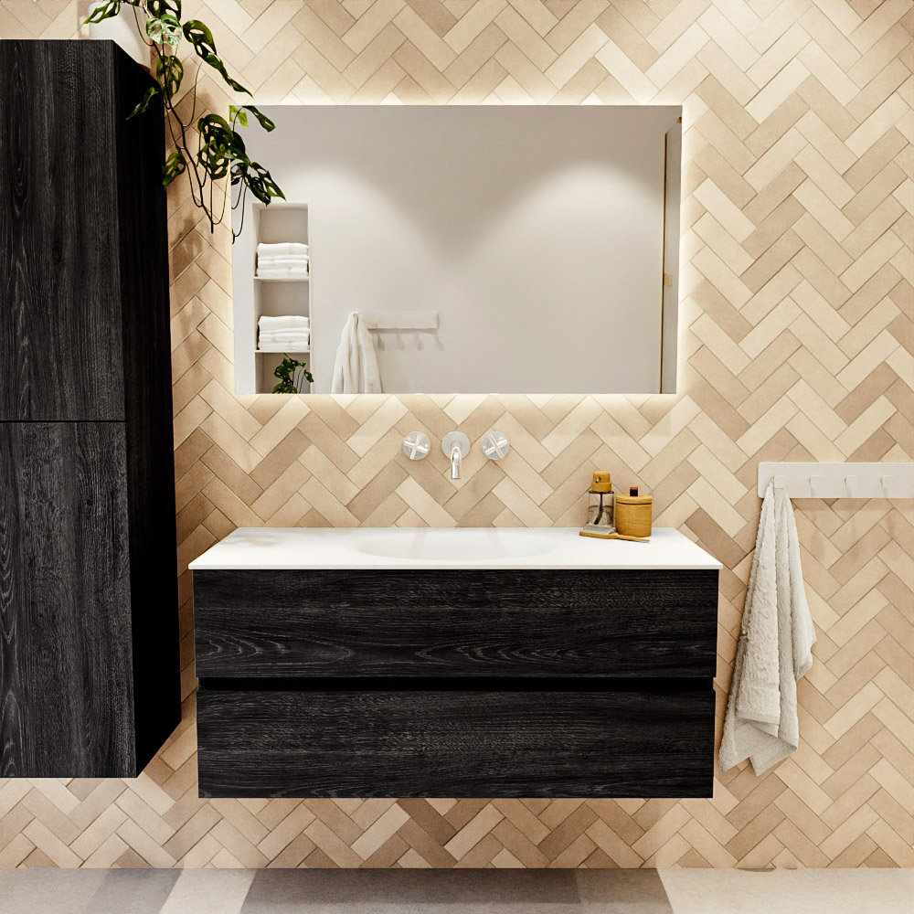 MONDIAZ VICA 110cm mueble de baño Antracite 2 cajones. Lavabo MOON Centro sin orificio, color Talc. 2 color Talc.