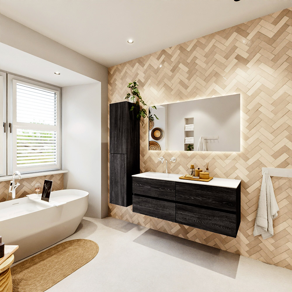 MONDIAZ VICA 130cm mueble de baño Antracite 4 cajones. Lavabo MOON Izquierda 1 orificio, color Talc. 4 MONDIAZ VICA 130cm mueble de baño Antracite 4 cajones. Lavabo MOON Izquierda 1 orificio, color Talc. - Imagen 4
