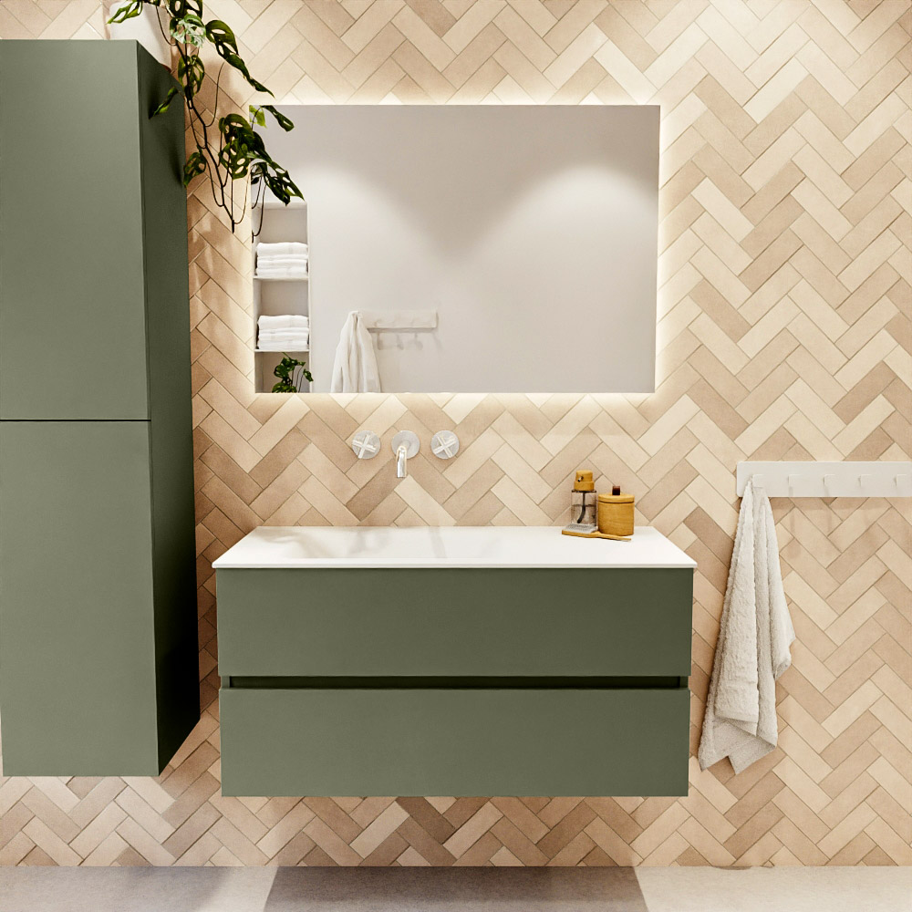 MONDIAZ VICA 100cm mueble de baño Army 2 cajones. Lavabo CLOUD Izquierda sin orificio, color Talc. 2 color Talc.