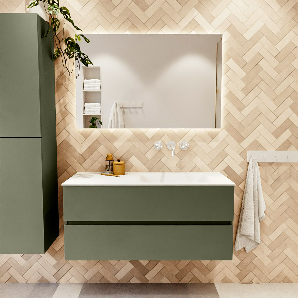 MONDIAZ VICA 110cm mueble de baño Army 2 cajones. Lavabo CLOUD Derecho sin orificio, color Talc. 2 color Talc.