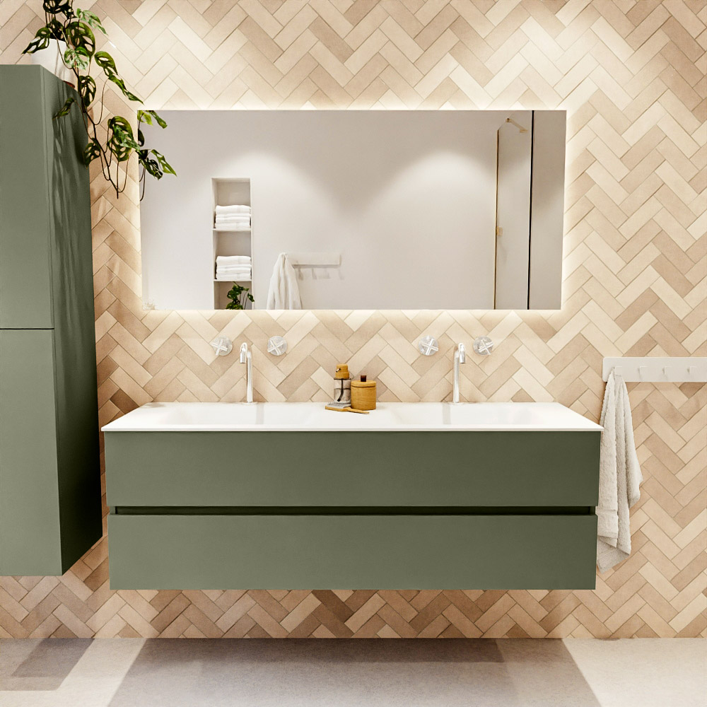 MONDIAZ VICA 150cm mueble de baño Army 2 cajones. Lavabo CLOUD Doble 2 orificios, color Talc. 2 color Talc.