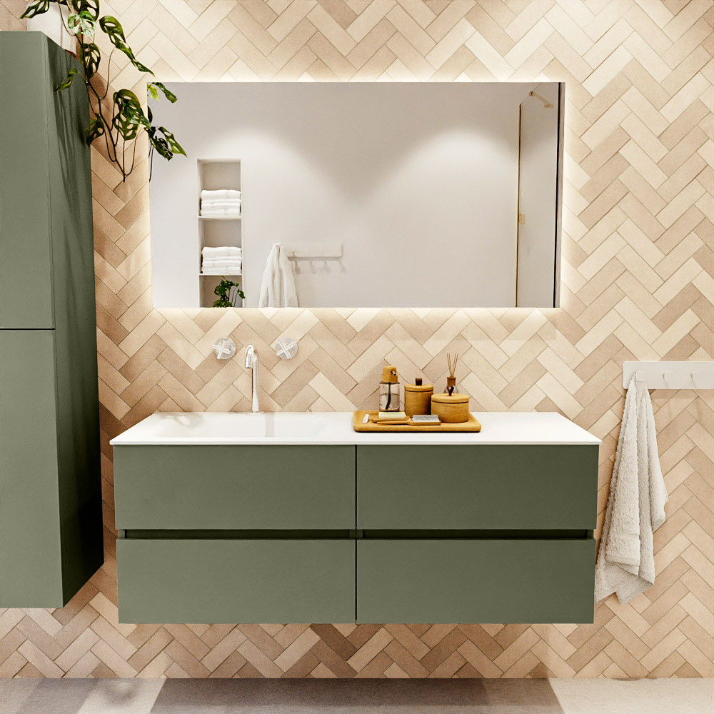MONDIAZ VICA 130cm mueble de baño Army 4 cajones. Lavabo CLOUD Izquierda 1 orificio, color Talc. 2 color Talc.