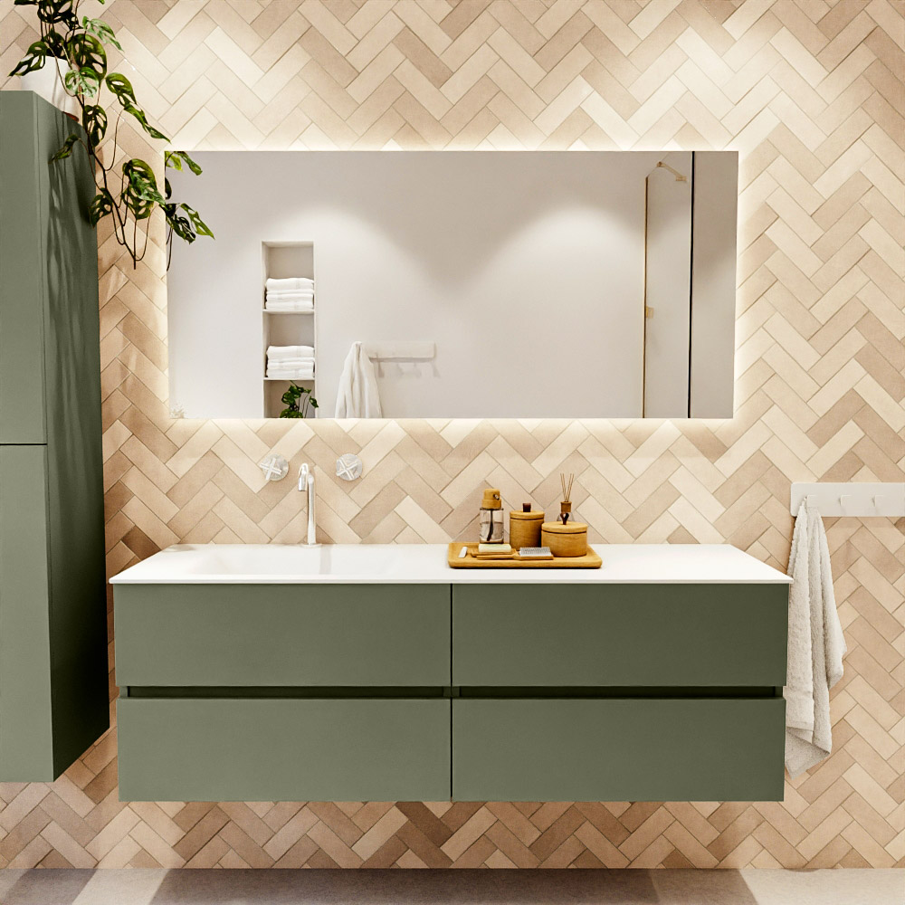 MONDIAZ VICA 150cm mueble de baño Army 4 cajones. Lavabo CLOUD Izquierda 1 orificio, color Talc. 2 color Talc.