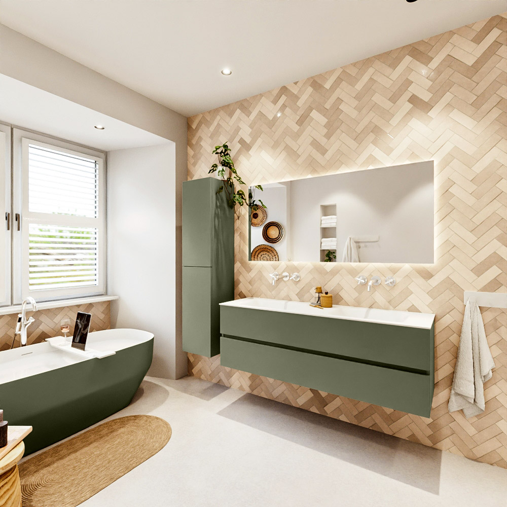 MONDIAZ VICA 150cm mueble de baño Army 2 cajones. Lavabo CLOUD Doble sin orificio, color Talc. 4 MONDIAZ VICA 150cm mueble de baño Army 2 cajones. Lavabo CLOUD Doble sin orificio, color Talc. - Imagen 4