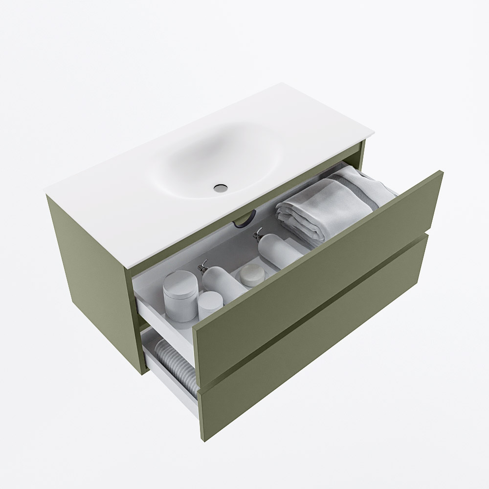 MONDIAZ VICA 100cm mueble de baño Army 2 cajones. Lavabo MOON Centro 1 orificio, color Talc. 7 MONDIAZ VICA 100cm mueble de baño Army 2 cajones. Lavabo MOON Centro 1 orificio, color Talc. - Imagen 7