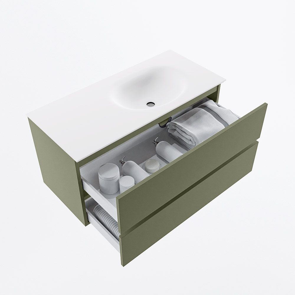 MONDIAZ VICA 100cm mueble de baño Army 2 cajones. Lavabo MOON Derecho 1 orificio, color Talc. 7 MONDIAZ VICA 100cm mueble de baño Army 2 cajones. Lavabo MOON Derecho 1 orificio, color Talc. - Imagen 7