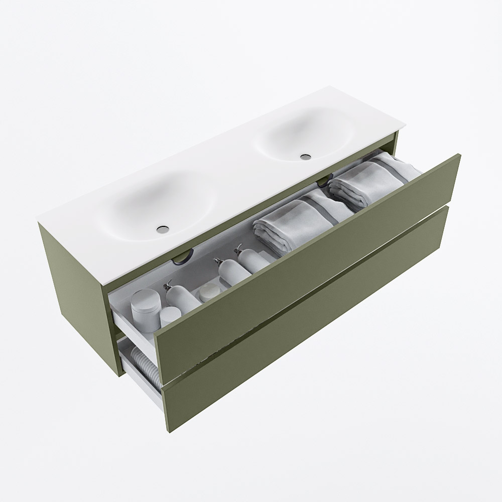 MONDIAZ VICA 150cm mueble de baño Army 2 cajones. Lavabo MOON Doble 2 orificios, color Talc. 7 MONDIAZ VICA 150cm mueble de baño Army 2 cajones. Lavabo MOON Doble 2 orificios, color Talc. - Imagen 7