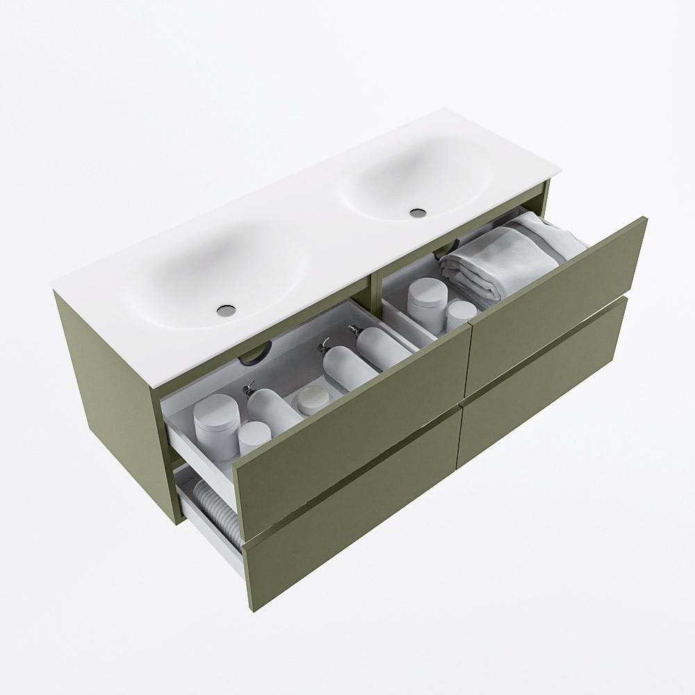 MONDIAZ VICA 130cm mueble de baño Army 4 cajones. Lavabo MOON Doble 2 orificios, color Talc. 7 MONDIAZ VICA 130cm mueble de baño Army 4 cajones. Lavabo MOON Doble 2 orificios, color Talc. - Imagen 7