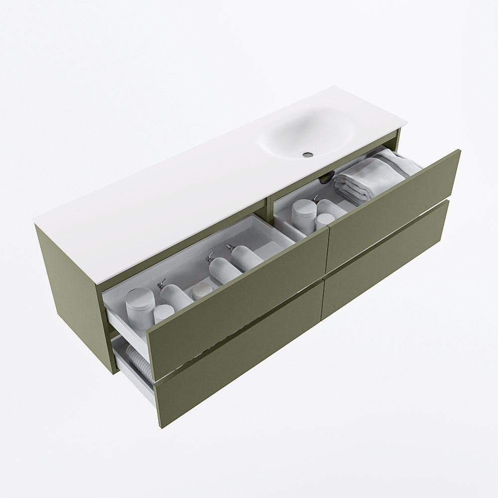 MONDIAZ VICA 160cm mueble de baño Army 4 cajones. Lavabo MOON Derecho 1 orificio, color Talc. 7 MONDIAZ VICA 160cm mueble de baño Army 4 cajones. Lavabo MOON Derecho 1 orificio, color Talc. - Imagen 7