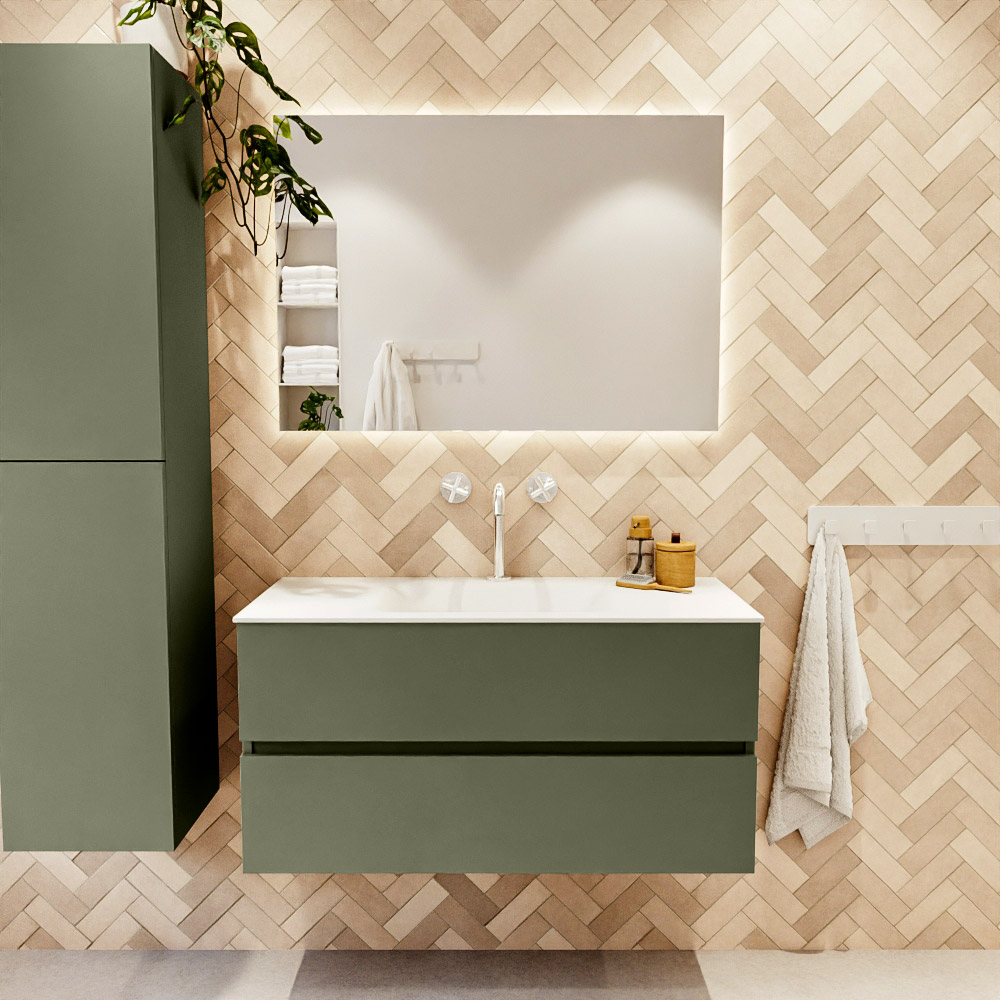 MONDIAZ VICA 100cm mueble de baño Army 2 cajones. Lavabo MOON Centro 1 orificio, color Talc. 2 color Talc.