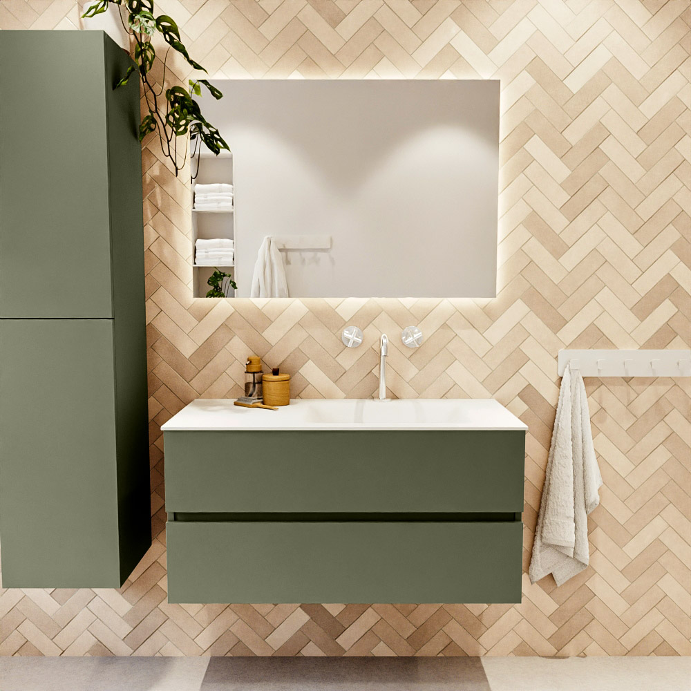 MONDIAZ VICA 100cm mueble de baño Army 2 cajones. Lavabo MOON Derecho 1 orificio, color Talc. 2 color Talc.