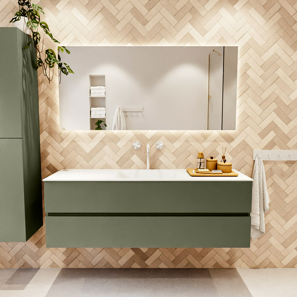 MONDIAZ VICA 150cm mueble de baño Army 2 cajones. Lavabo MOON Centro 1 orificio, color Talc. 2 color Talc.