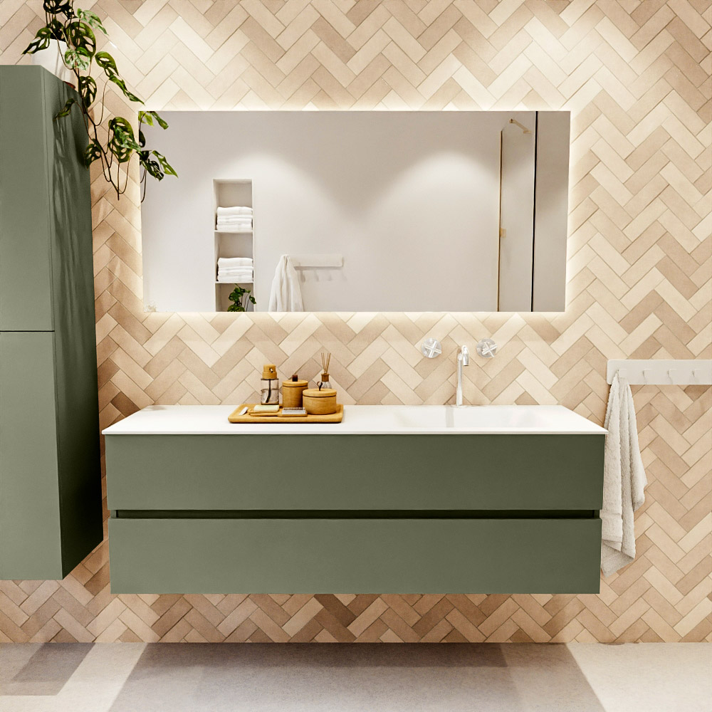 MONDIAZ VICA 150cm mueble de baño Army 2 cajones. Lavabo MOON Derecho 1 orificio, color Talc. 2 color Talc.