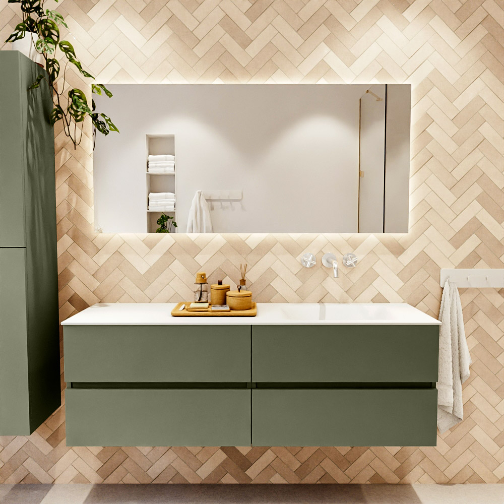 MONDIAZ VICA 150cm mueble de baño Army 4 cajones. Lavabo MOON Derecho sin orificio, color Talc. 2 color Talc.