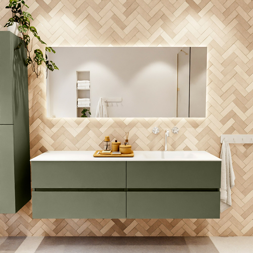 MONDIAZ VICA 160cm mueble de baño Army 4 cajones. Lavabo MOON Derecho 1 orificio, color Talc. 2 color Talc.