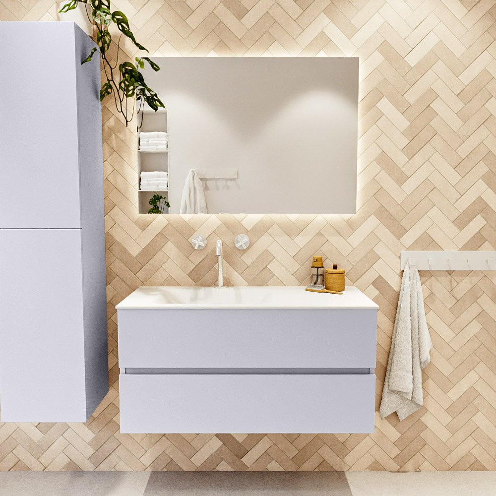 MONDIAZ VICA 100cm mueble de baño Cale 2 cajones. Lavabo CLOUD Izquierda 1 orificio, color Talc. 2 color Talc.