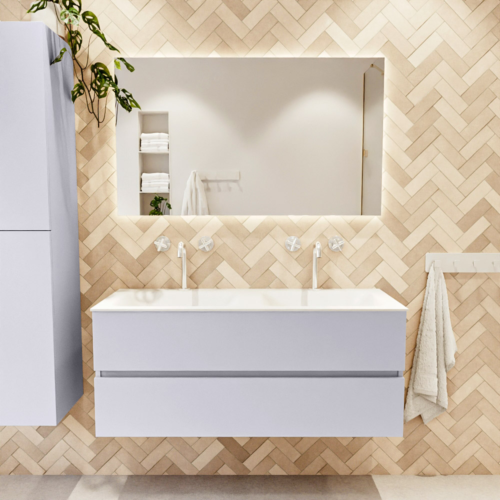 MONDIAZ VICA 120cm mueble de baño Cale 2 cajones. Lavabo CLOUD Doble 2 orificios, color Talc. 2 color Talc.