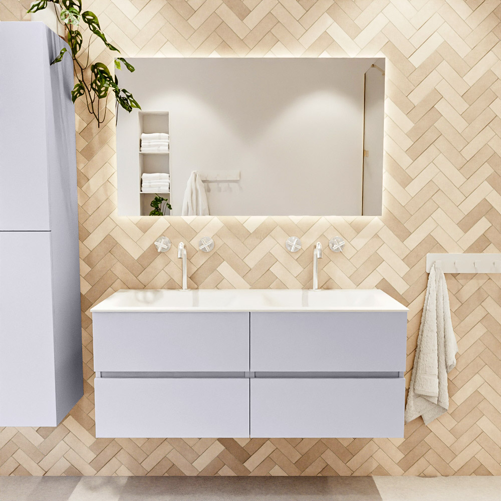 MONDIAZ VICA 120cm mueble de baño Cale 4 cajones. Lavabo CLOUD Doble 2 orificios, color Talc. 2 color Talc.