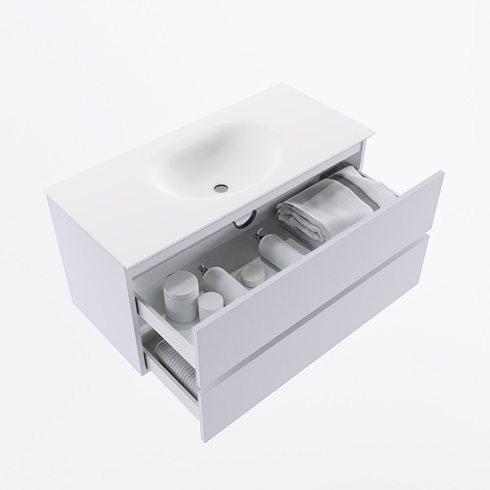 MONDIAZ VICA 100cm mueble de baño Cale 2 cajones. Lavabo MOON Centro sin orificio, color Talc. 7 MONDIAZ VICA 100cm mueble de baño Cale 2 cajones. Lavabo MOON Centro sin orificio, color Talc. - Imagen 7