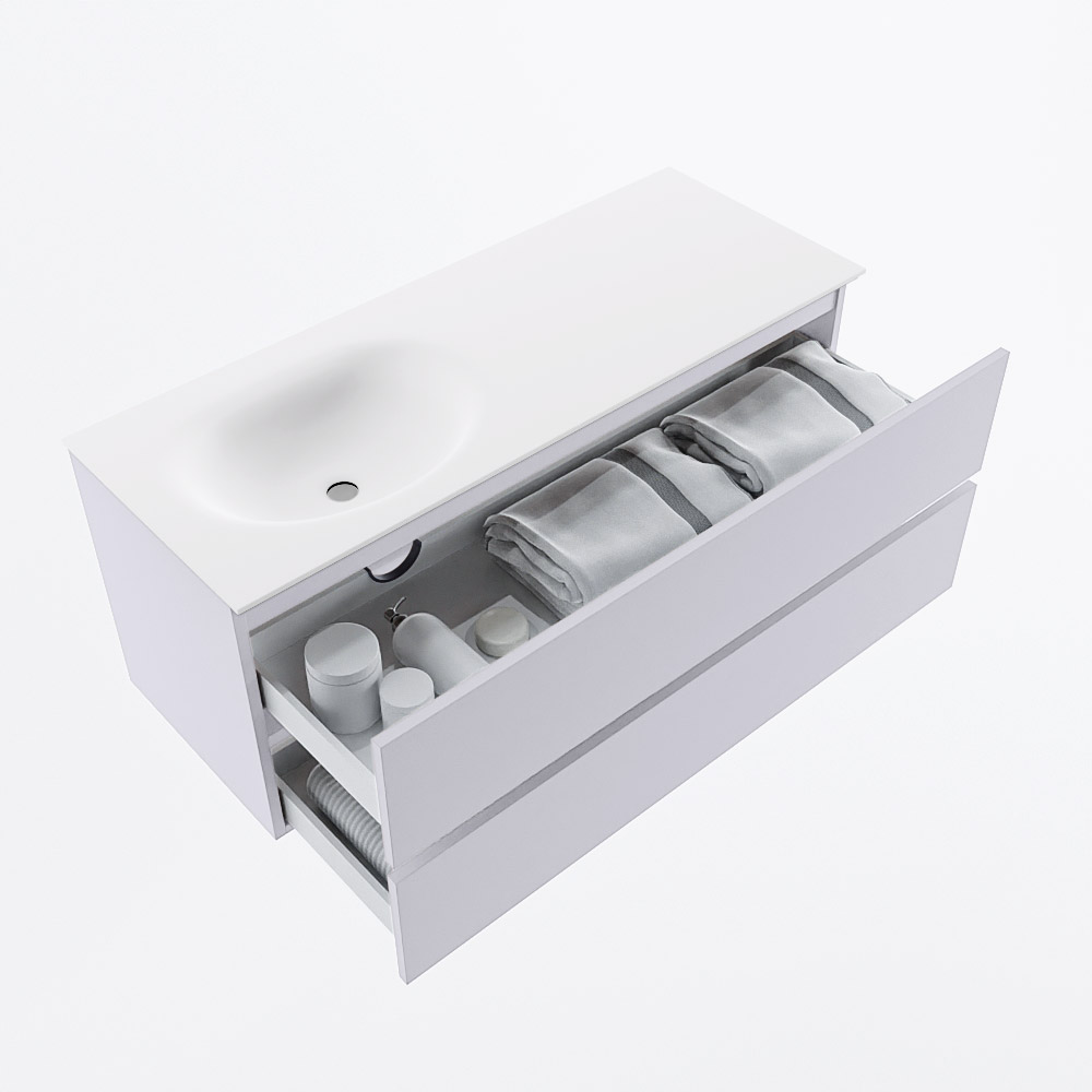 MONDIAZ VICA 120cm mueble de baño Cale 2 cajones. Lavabo MOON Izquierda 1 orificio, color Talc. 7 MONDIAZ VICA 120cm mueble de baño Cale 2 cajones. Lavabo MOON Izquierda 1 orificio, color Talc. - Imagen 7