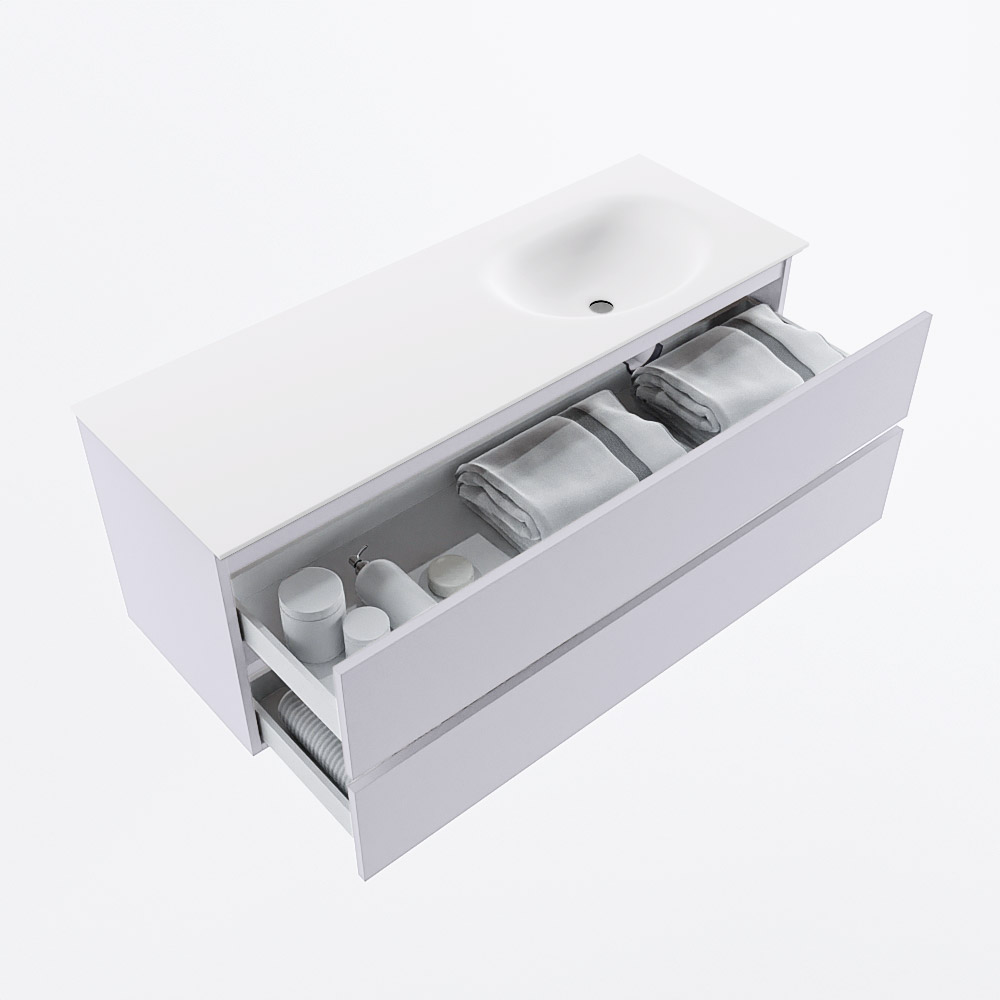 MONDIAZ VICA 130cm mueble de baño Cale 2 cajones. Lavabo MOON Derecho 1 orificio, color Talc. 7 MONDIAZ VICA 130cm mueble de baño Cale 2 cajones. Lavabo MOON Derecho 1 orificio, color Talc. - Imagen 7