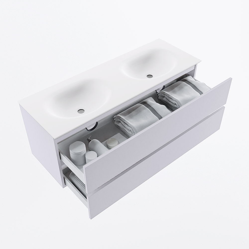 MONDIAZ VICA 130cm mueble de baño Cale 2 cajones. Lavabo MOON Doble sin orificio, color Talc. 7 MONDIAZ VICA 130cm mueble de baño Cale 2 cajones. Lavabo MOON Doble sin orificio, color Talc. - Imagen 7