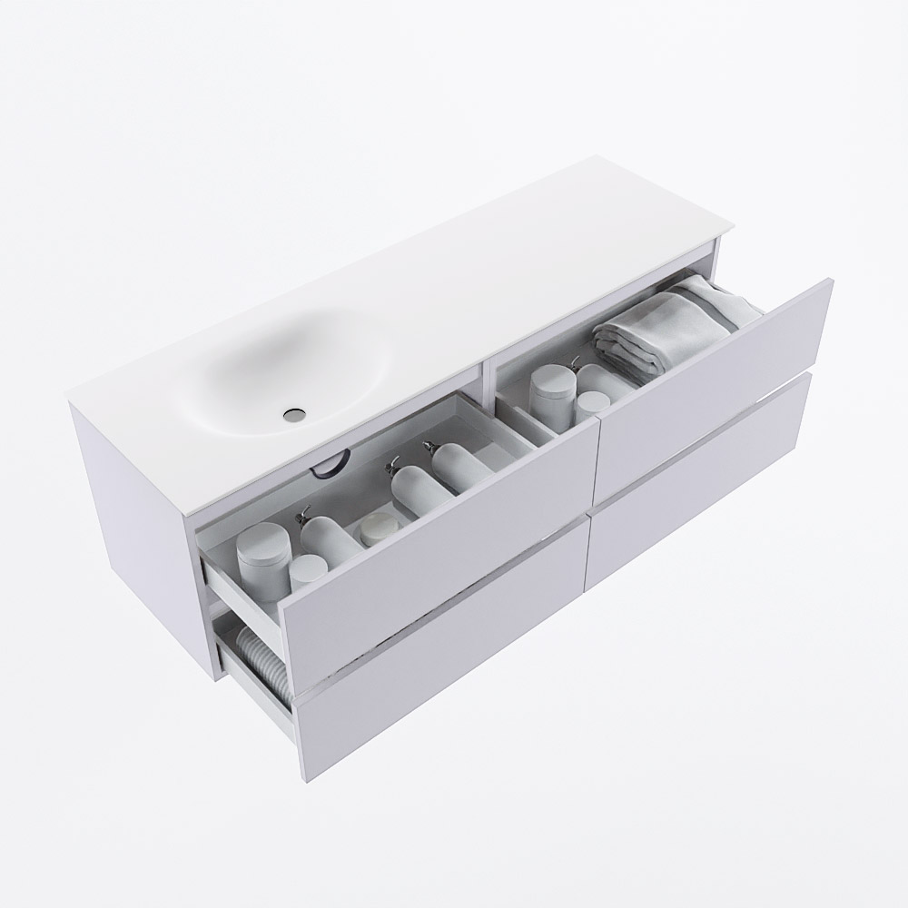 MONDIAZ VICA 150cm mueble de baño Cale 4 cajones. Lavabo MOON Izquierda sin orificio, color Talc. 7 MONDIAZ VICA 150cm mueble de baño Cale 4 cajones. Lavabo MOON Izquierda sin orificio, color Talc. - Imagen 7