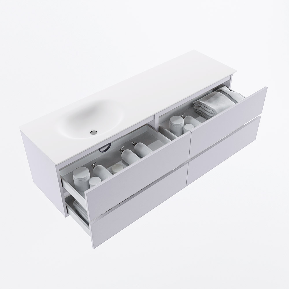MONDIAZ VICA 160cm mueble de baño Cale 4 cajones. Lavabo MOON Izquierda sin orificio, color Talc. 7 MONDIAZ VICA 160cm mueble de baño Cale 4 cajones. Lavabo MOON Izquierda sin orificio, color Talc. - Imagen 7