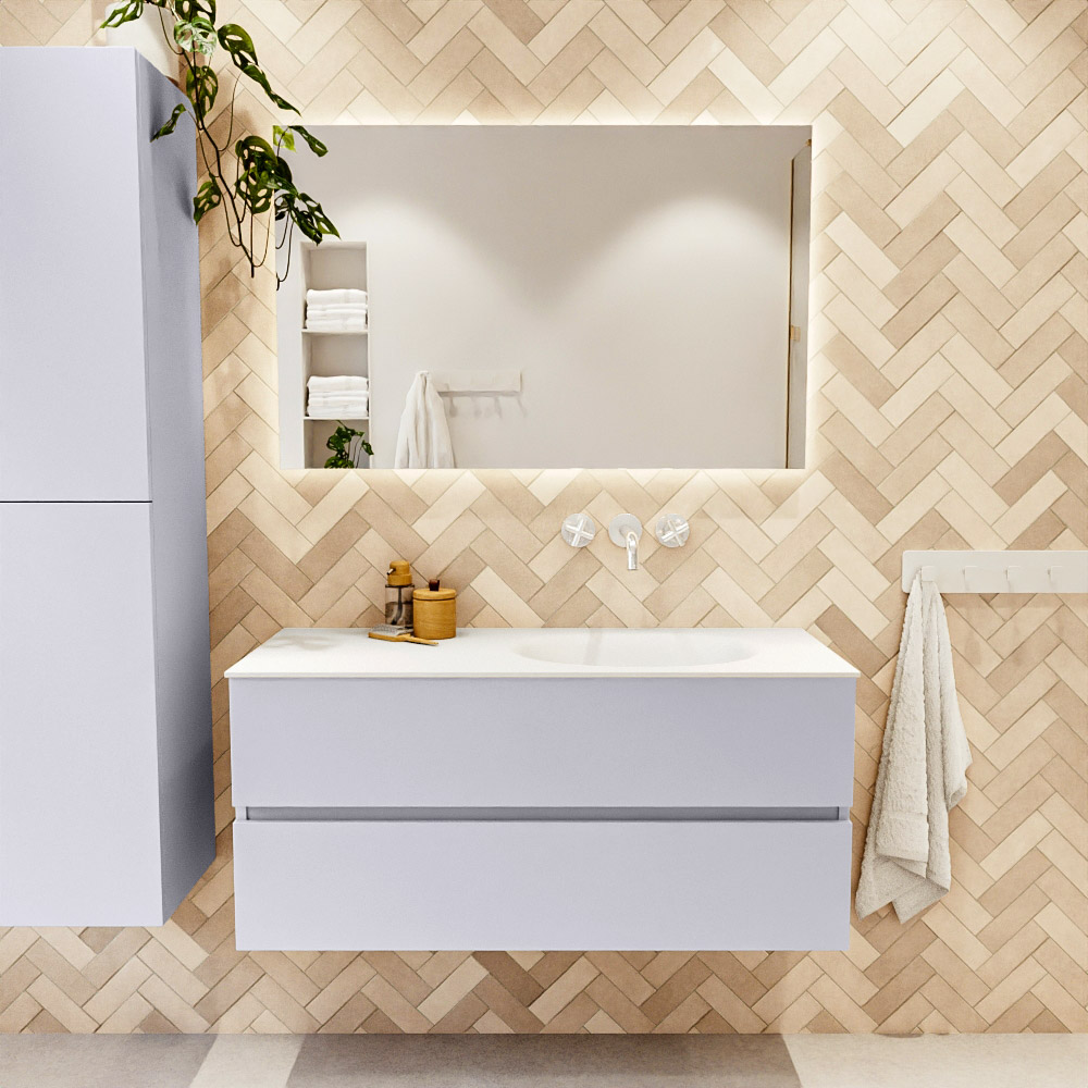 MONDIAZ VICA 110cm mueble de baño Cale 2 cajones. Lavabo MOON Derecho sin orificio, color Talc. 2 color Talc.