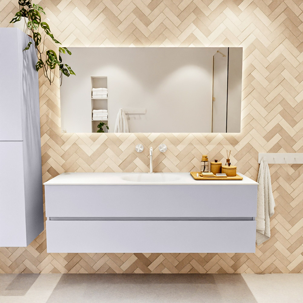 MONDIAZ VICA 150cm mueble de baño Cale 2 cajones. Lavabo MOON Centro 1 orificio, color Talc. 2 color Talc.