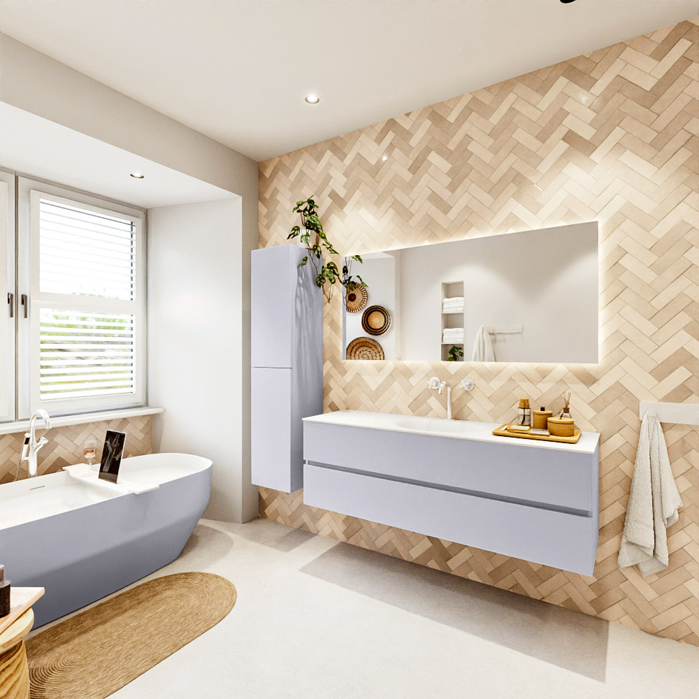 MONDIAZ VICA 150cm mueble de baño Cale 2 cajones. Lavabo MOON Centro 1 orificio, color Talc. 4 MONDIAZ VICA 150cm mueble de baño Cale 2 cajones. Lavabo MOON Centro 1 orificio, color Talc. - Imagen 4