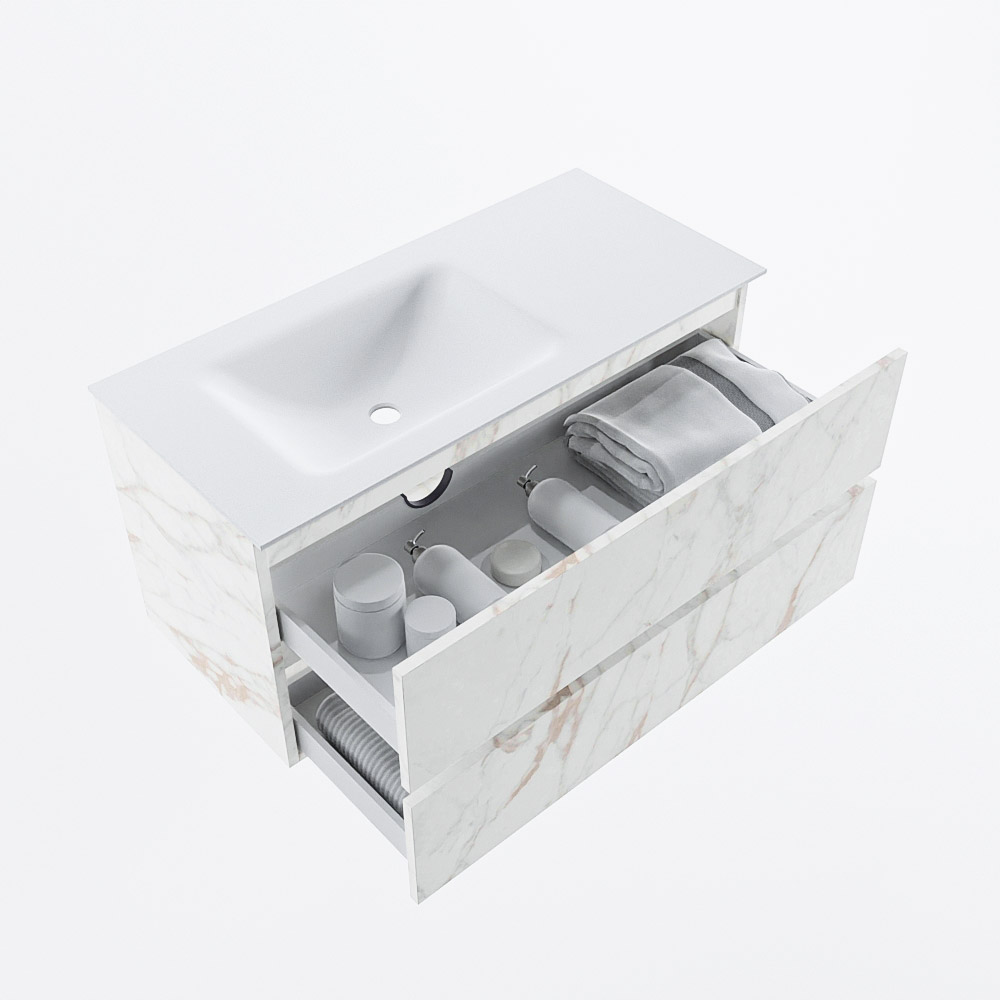 MONDIAZ VICA 100cm mueble de baño Carrara 2 cajones. Lavabo CLOUD Izquierda 1 orificio, color Talc. 7 MONDIAZ VICA 100cm mueble de baño Carrara 2 cajones. Lavabo CLOUD Izquierda 1 orificio, color Talc. - Imagen 7