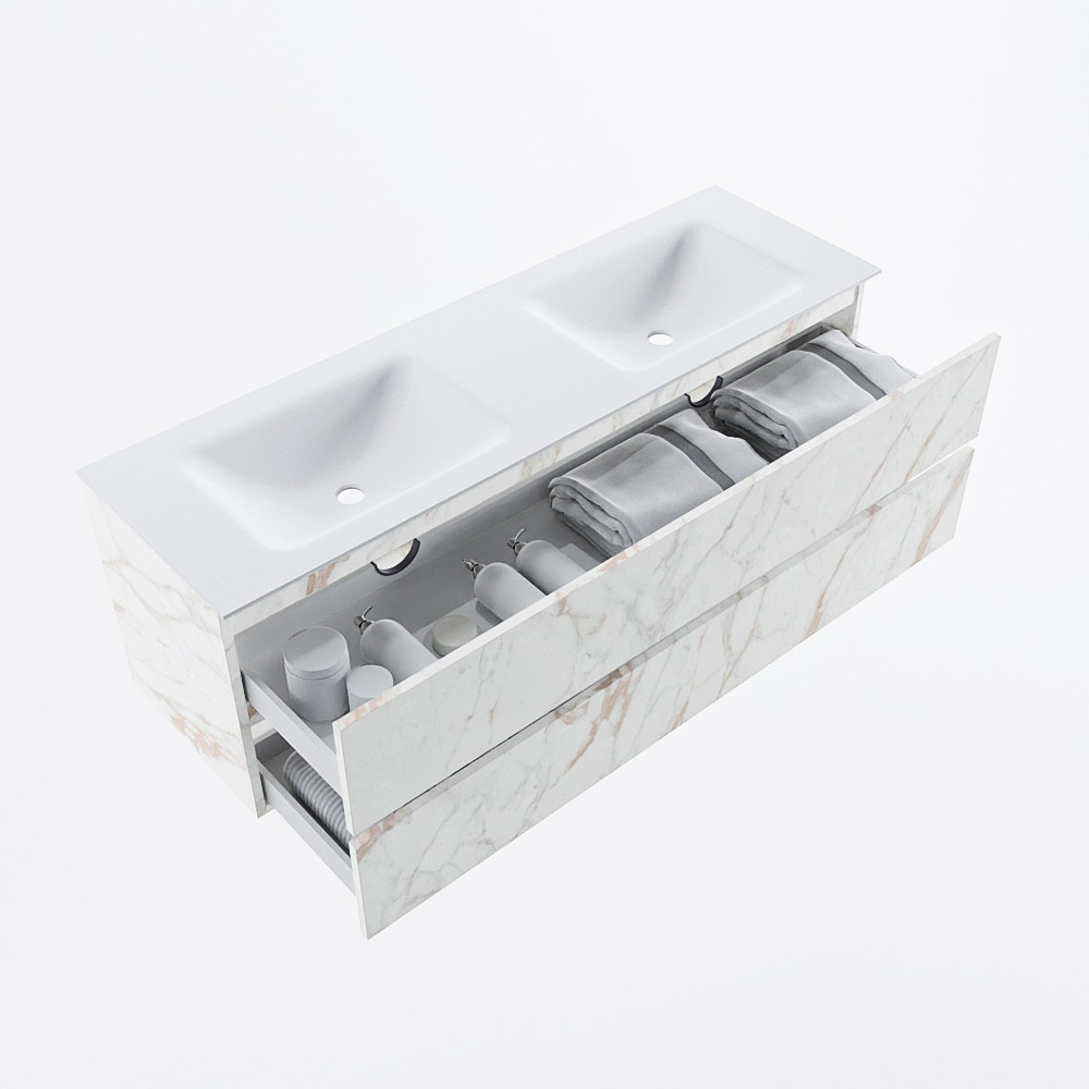 MONDIAZ VICA 150cm mueble de baño Carrara 2 cajones. Lavabo CLOUD Doble sin orificio, color Talc. 7 MONDIAZ VICA 150cm mueble de baño Carrara 2 cajones. Lavabo CLOUD Doble sin orificio, color Talc. - Imagen 7